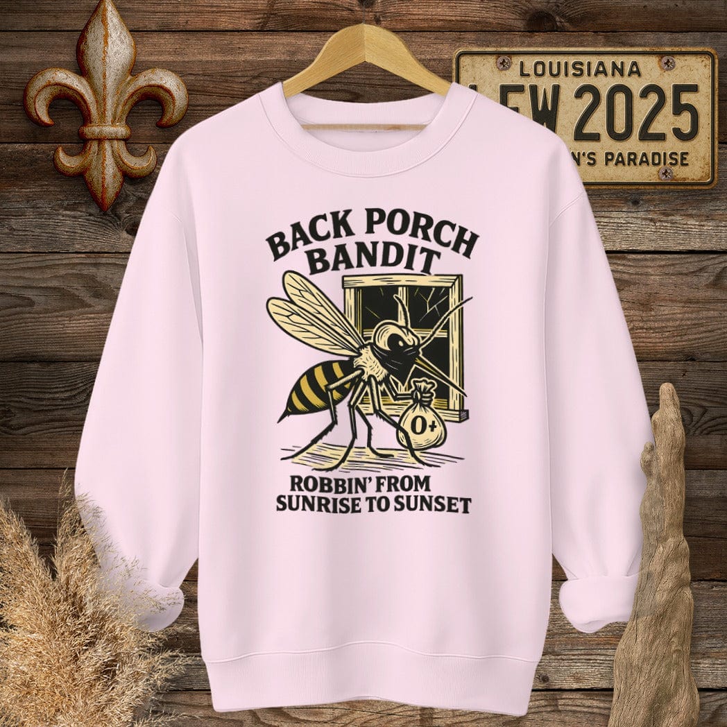 S / Light Pink Louisiana Back Porch Bandit Mosquito Sweatshirt by Laissez Faire Wear