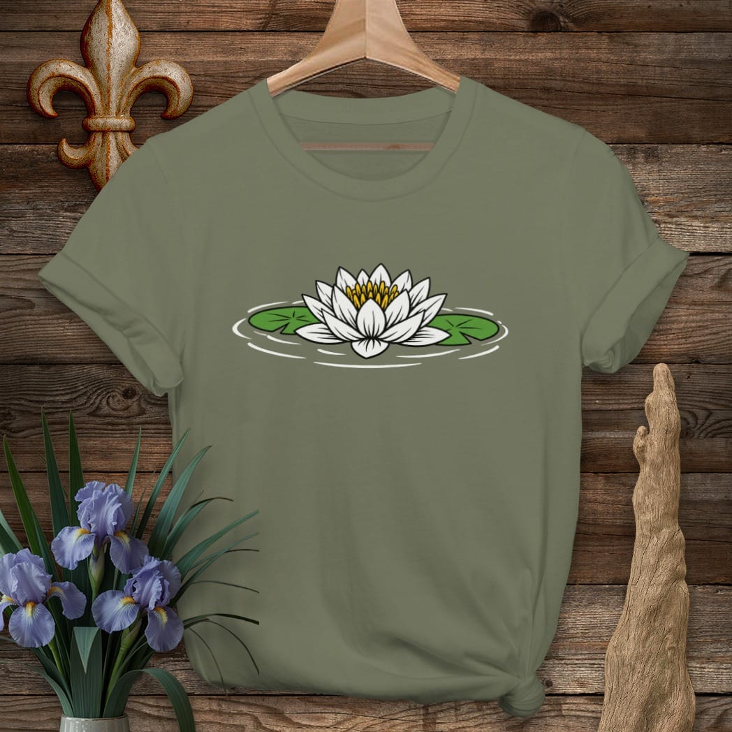 S / Military Green Louisiana Backwater Lily T-Shirt by Laissez Faire Wear