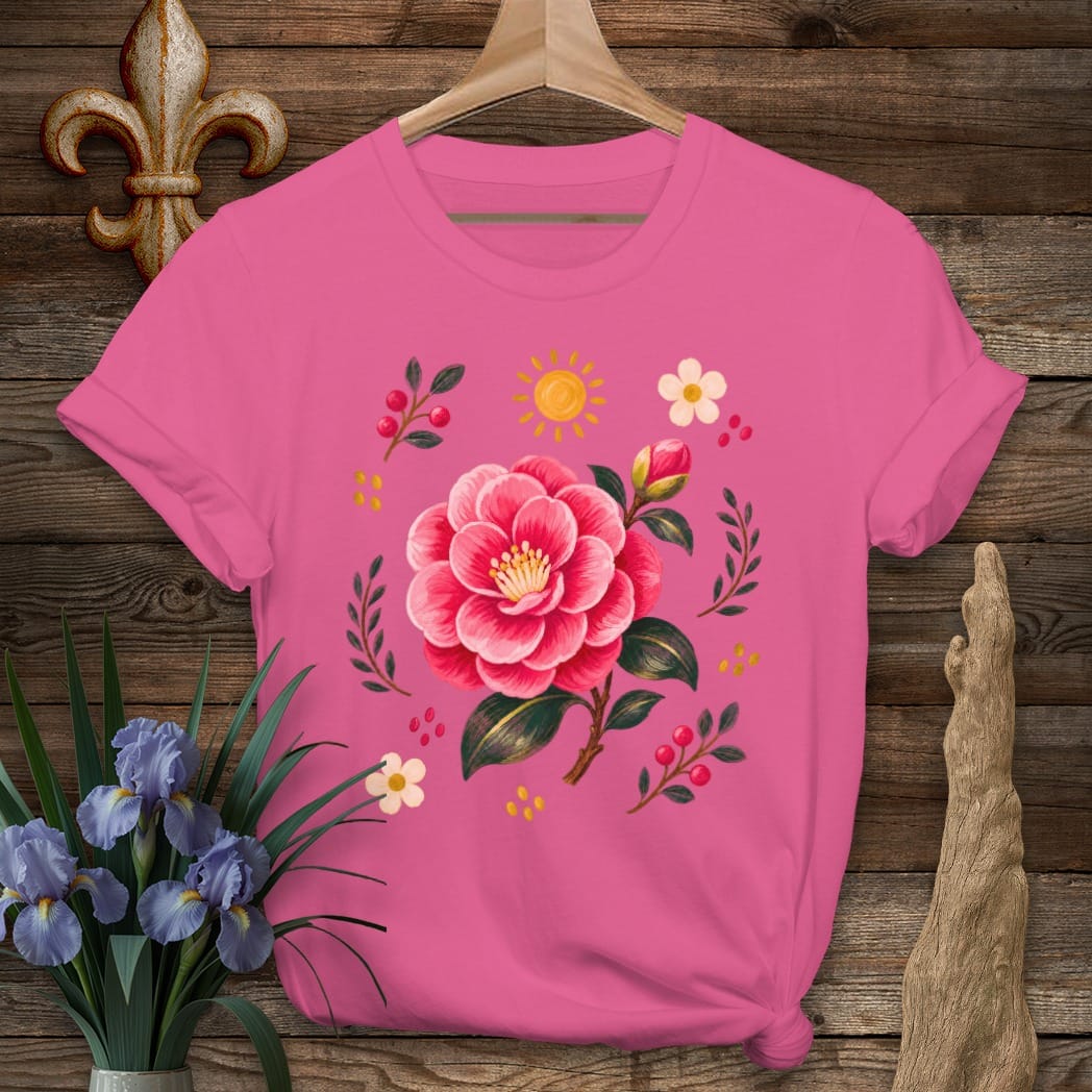 S / Heliconia Louisiana Backyard Camellia T-Shirt by Laissez Faire Wear