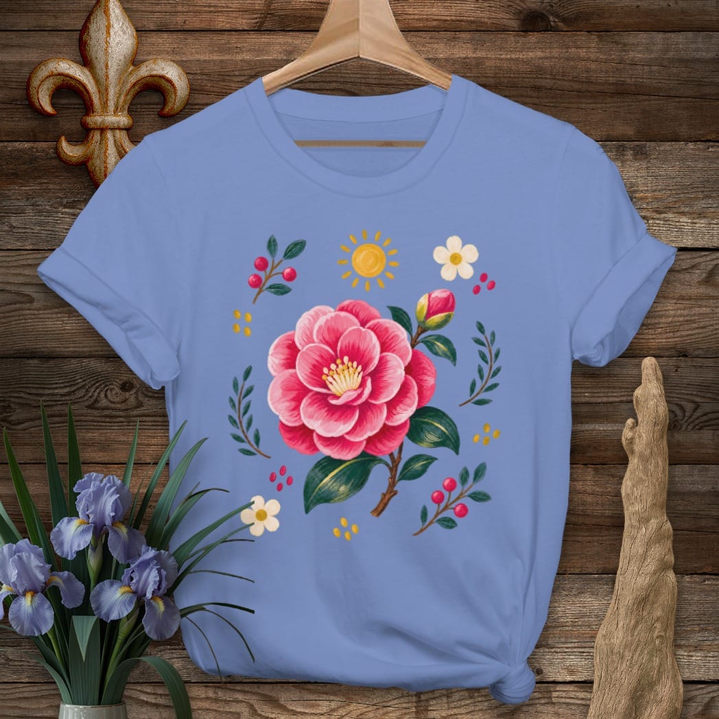 S / Iris Louisiana Backyard Camellia T-Shirt by Laissez Faire Wear