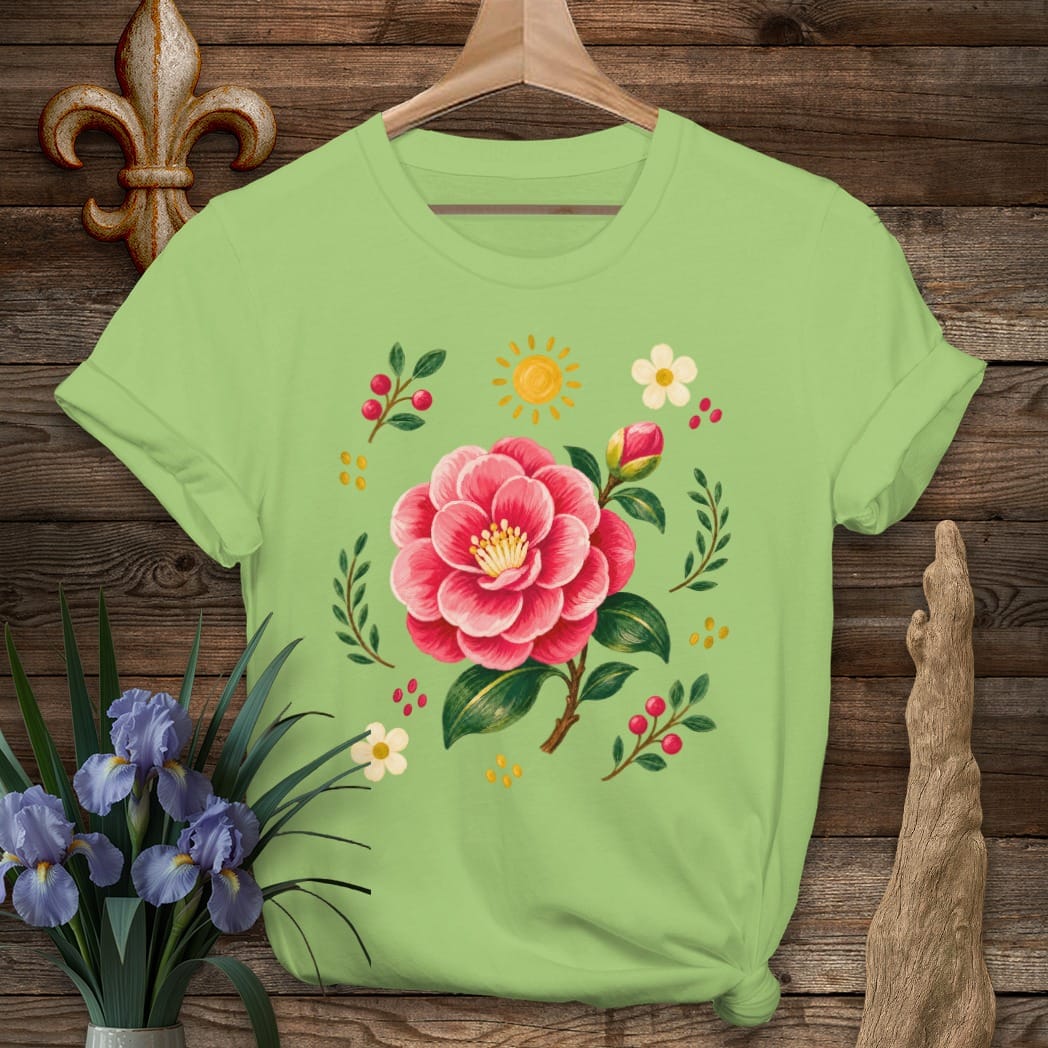 S / Lime Louisiana Backyard Camellia T-Shirt by Laissez Faire Wear
