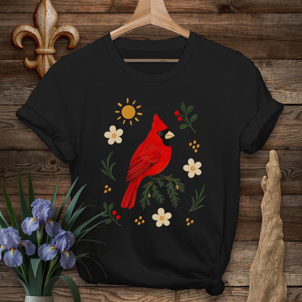 S / Black Louisiana Backyard Cardinal T-Shirt by Laissez Faire Wear