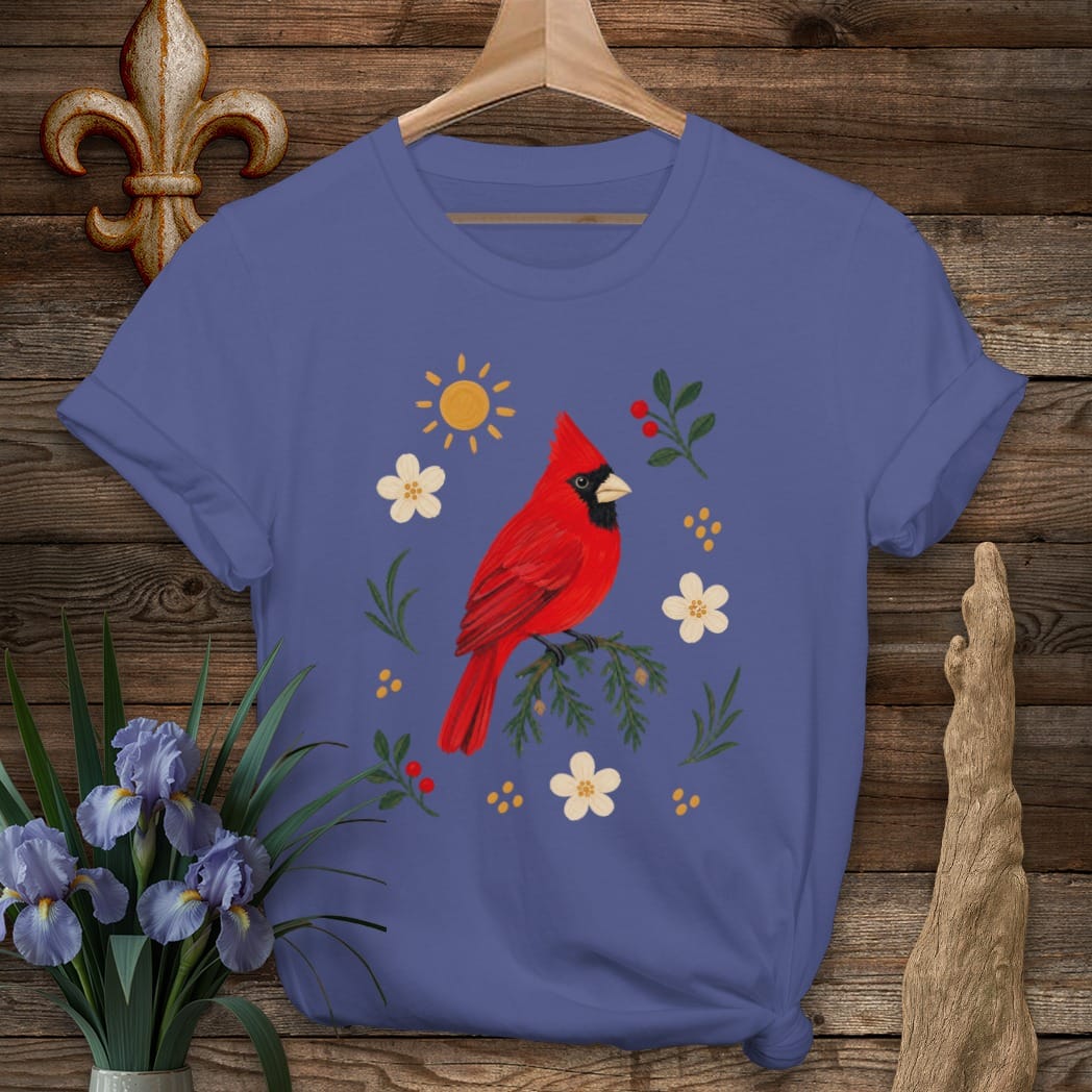 S / Metro Blue Louisiana Backyard Cardinal T-Shirt by Laissez Faire Wear
