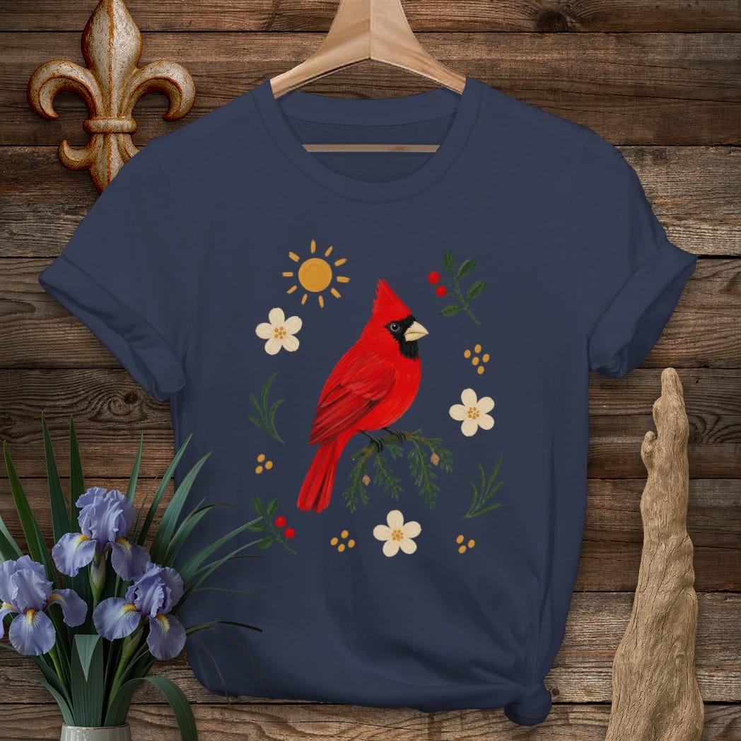 S / Navy Louisiana Backyard Cardinal T-Shirt by Laissez Faire Wear