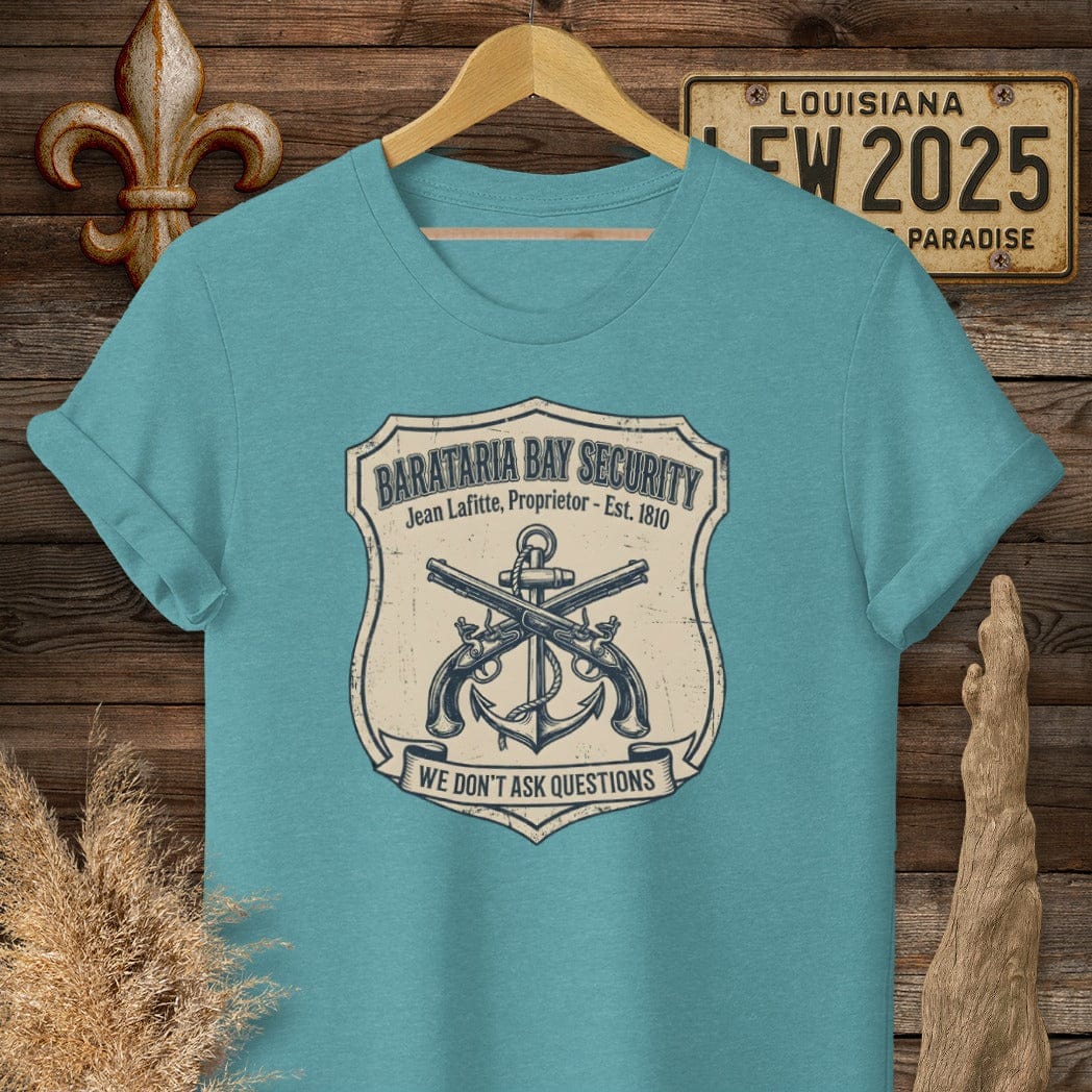 S / Heather Galapagos Blue Louisiana Barataria Bay Security T-Shirt by Laissez Faire Wear
