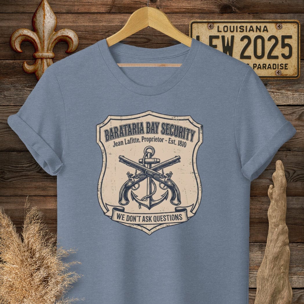 S / Heather Indigo Louisiana Barataria Bay Security T-Shirt by Laissez Faire Wear