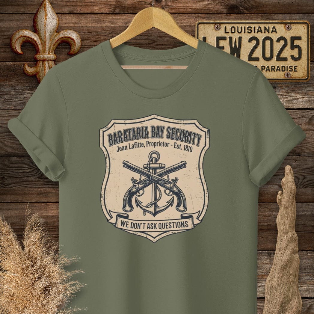 S / Military Green Louisiana Barataria Bay Security T-Shirt by Laissez Faire Wear