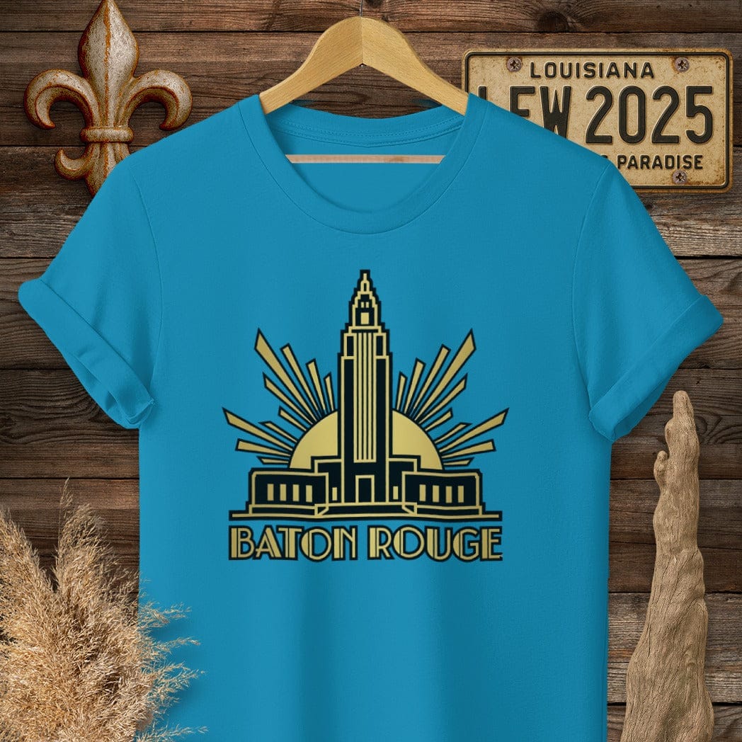 S / Antique Sapphire Louisiana Baton Rouge Art Deco T-Shirt by Laissez Faire Wear