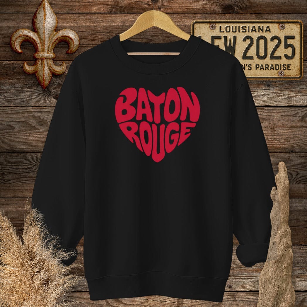 S / Black Louisiana Baton Rouge Heart Sweatshirt by Laissez Faire Wear