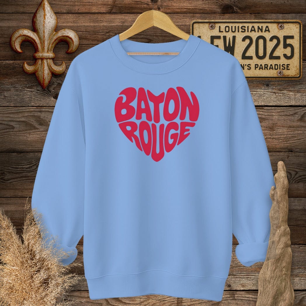 S / Carolina Blue Louisiana Baton Rouge Heart Sweatshirt by Laissez Faire Wear
