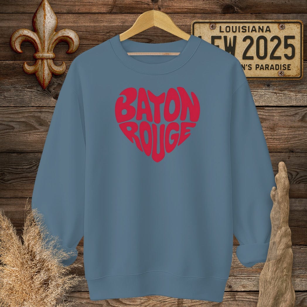 S / Indigo Blue Louisiana Baton Rouge Heart Sweatshirt by Laissez Faire Wear