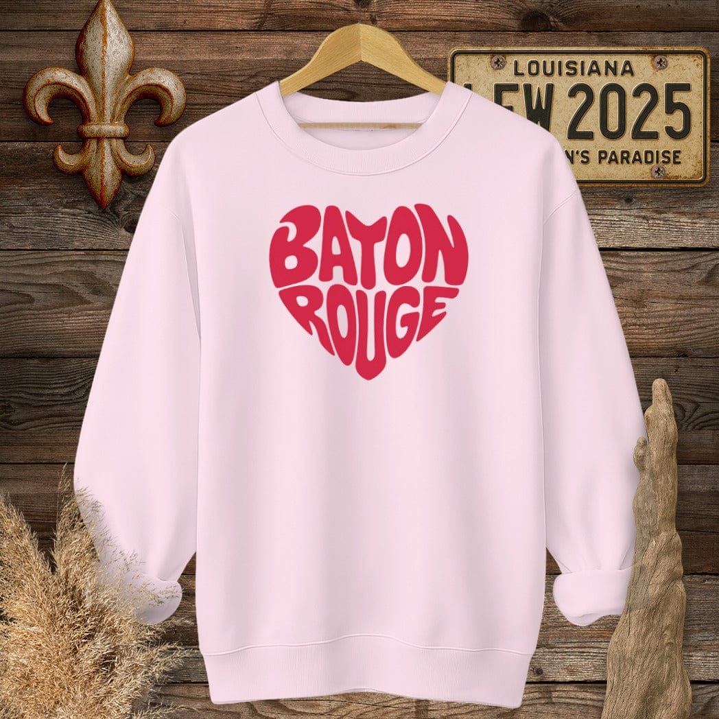 S / Light Pink Louisiana Baton Rouge Heart Sweatshirt by Laissez Faire Wear