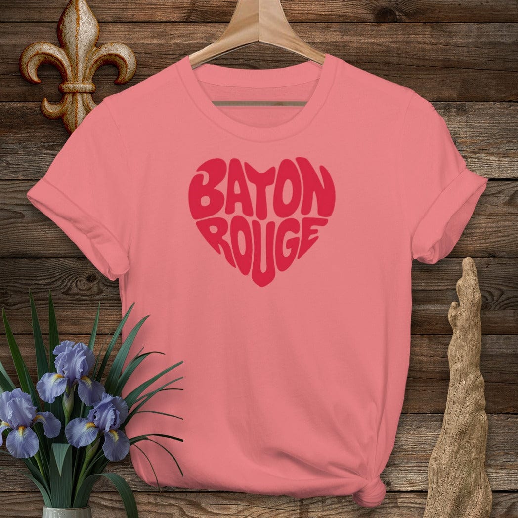 S / Coral Silk Louisiana Baton Rouge Heart T-Shirt by Laissez Faire Wear
