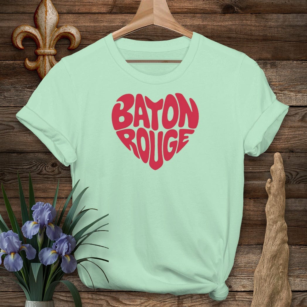 S / Mint Green Louisiana Baton Rouge Heart T-Shirt by Laissez Faire Wear