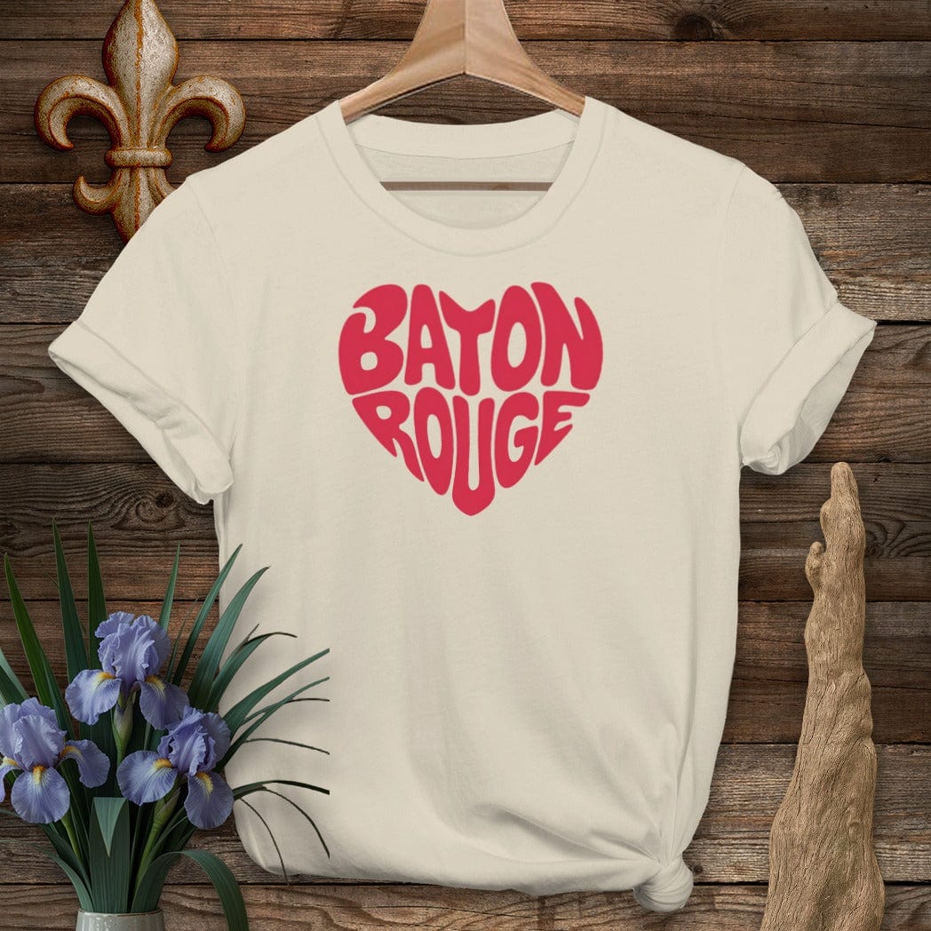 S / Sand Louisiana Baton Rouge Heart T-Shirt by Laissez Faire Wear