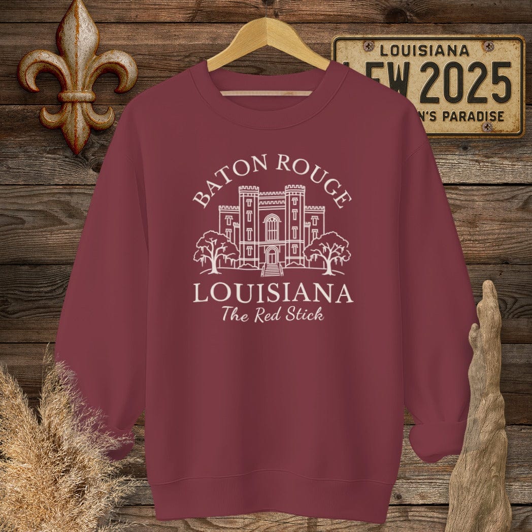 S / Garnet Louisiana Baton Rouge - The Red Stick Heritage Sweatshirt by Laissez Faire Wear