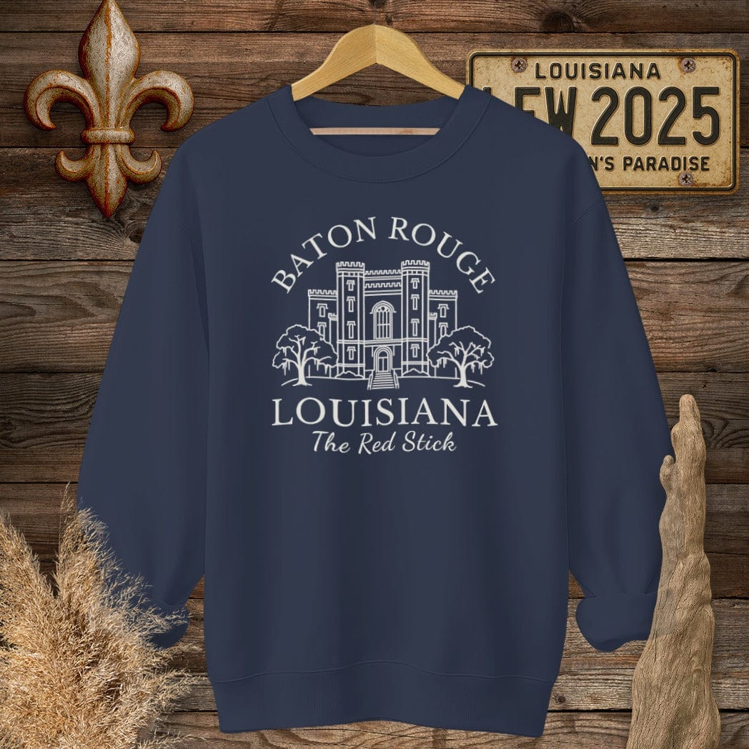 S / Navy Louisiana Baton Rouge - The Red Stick Heritage Sweatshirt by Laissez Faire Wear