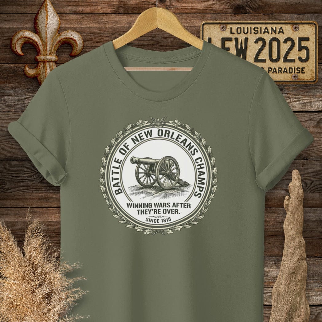S / Military Green Louisiana Battle of New Orleans Champs T-Shirt by Laissez Faire Wear