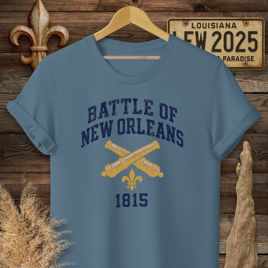S / Indigo Blue Louisiana Battle of New Orleans T-Shirt by Laissez Faire Wear