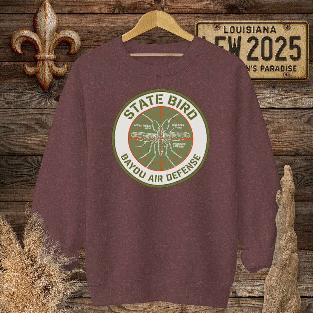 S / Heather Sport Dark Maroon Louisiana Bayou Air Defense Sweatshirt by Laissez Faire Wear