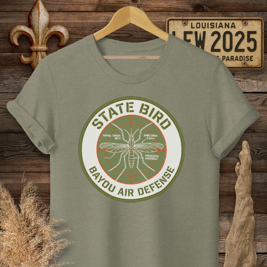 S / Heather Military Green Louisiana Bayou Air Defense T-Shirt by Laissez Faire Wear