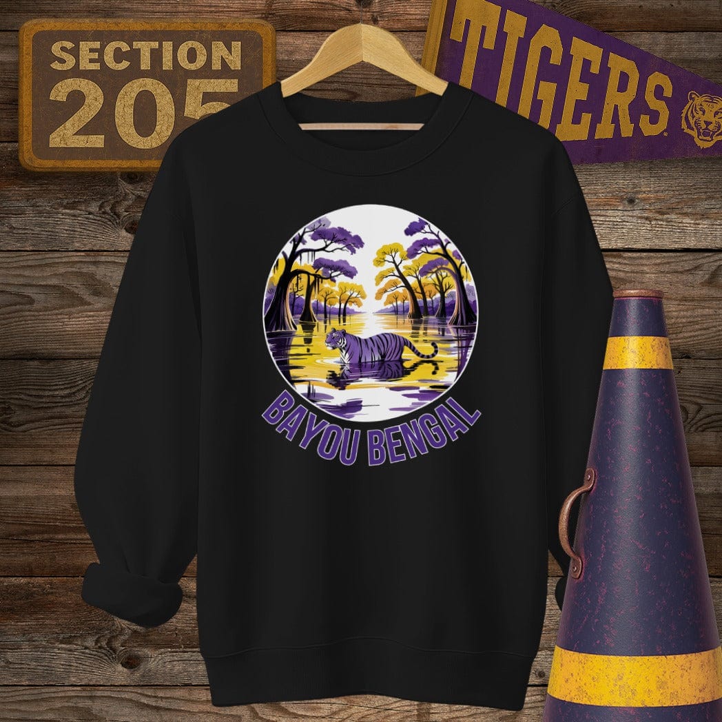 S / Black Louisiana Bayou Bengal Tiger Game Day Sweatshirt by Laissez Faire Wear