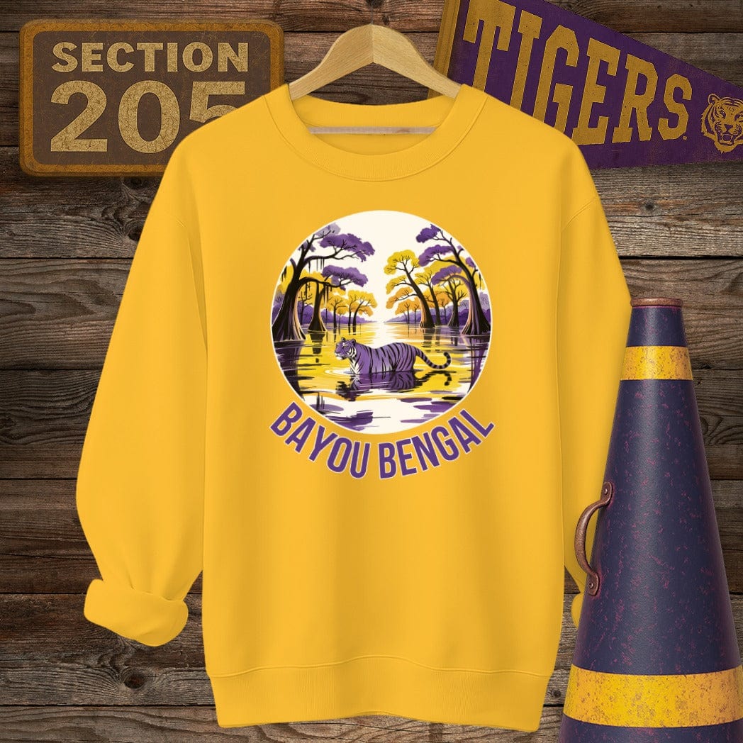 S / Gold Louisiana Bayou Bengal Tiger Game Day Sweatshirt by Laissez Faire Wear