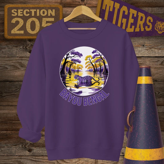 S / Purple Louisiana Bayou Bengal Tiger Game Day Sweatshirt by Laissez Faire Wear