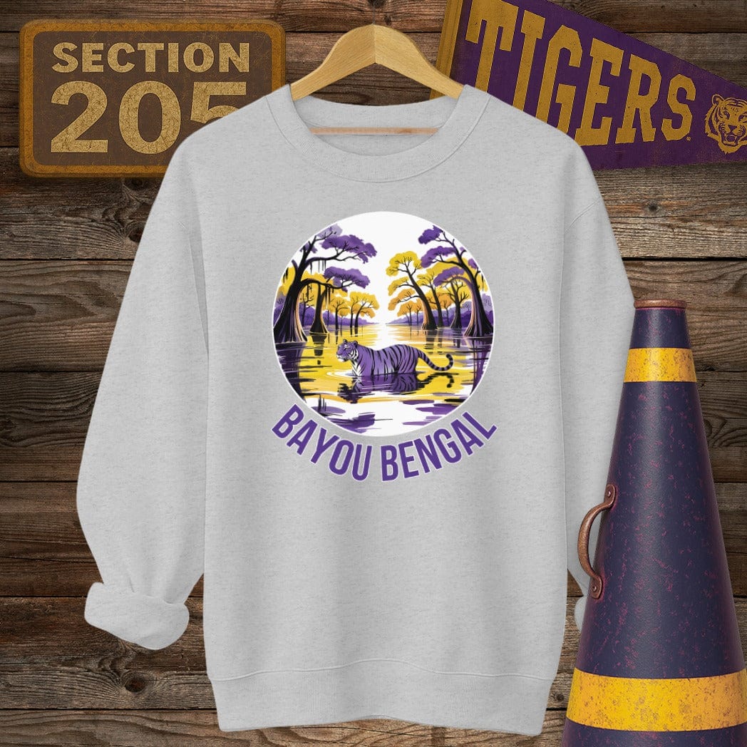S / Sport Grey Louisiana Bayou Bengal Tiger Game Day Sweatshirt by Laissez Faire Wear