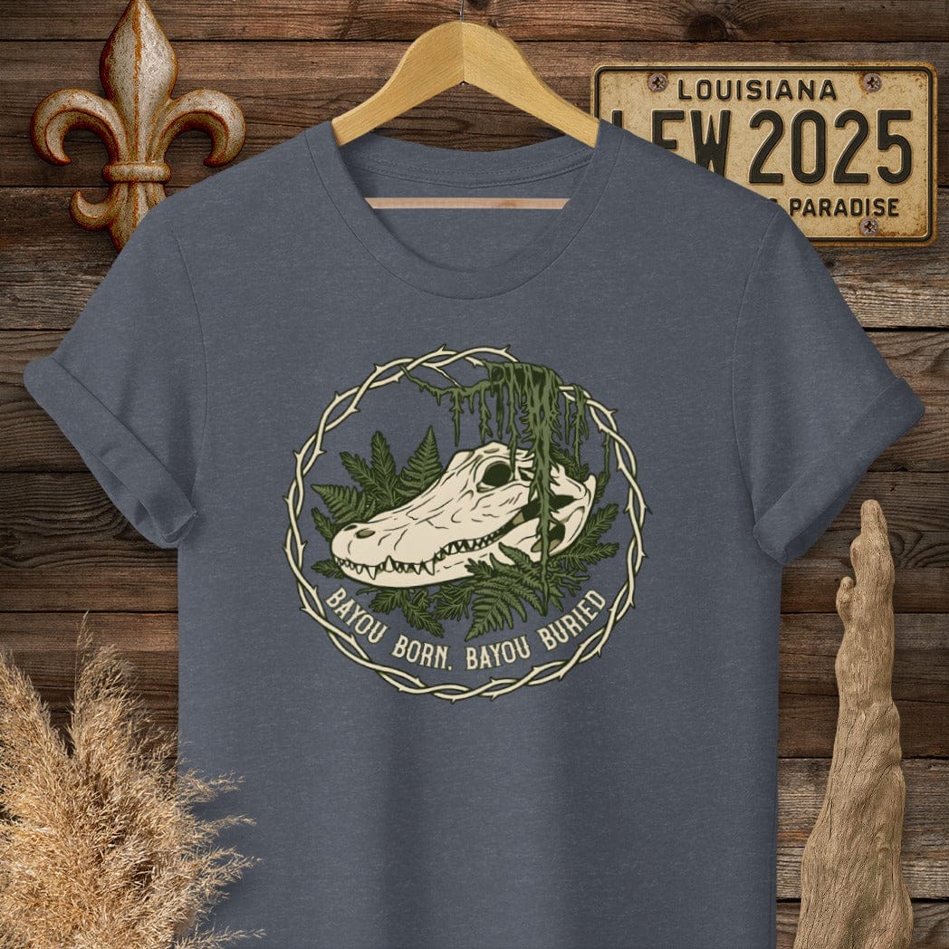S / Heather Navy Louisiana Bayou Born, Bayou Buried T-Shirt by Laissez Faire Wear