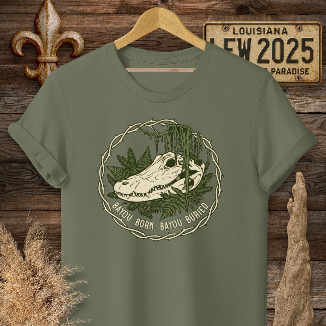 S / Military Green Louisiana Bayou Born, Bayou Buried T-Shirt by Laissez Faire Wear