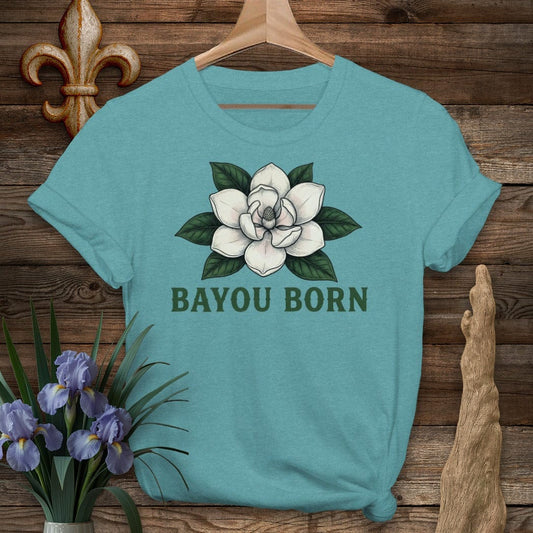 S / Heather Galapagos Blue Louisiana Bayou Born T-Shirt by Laissez Faire Wear