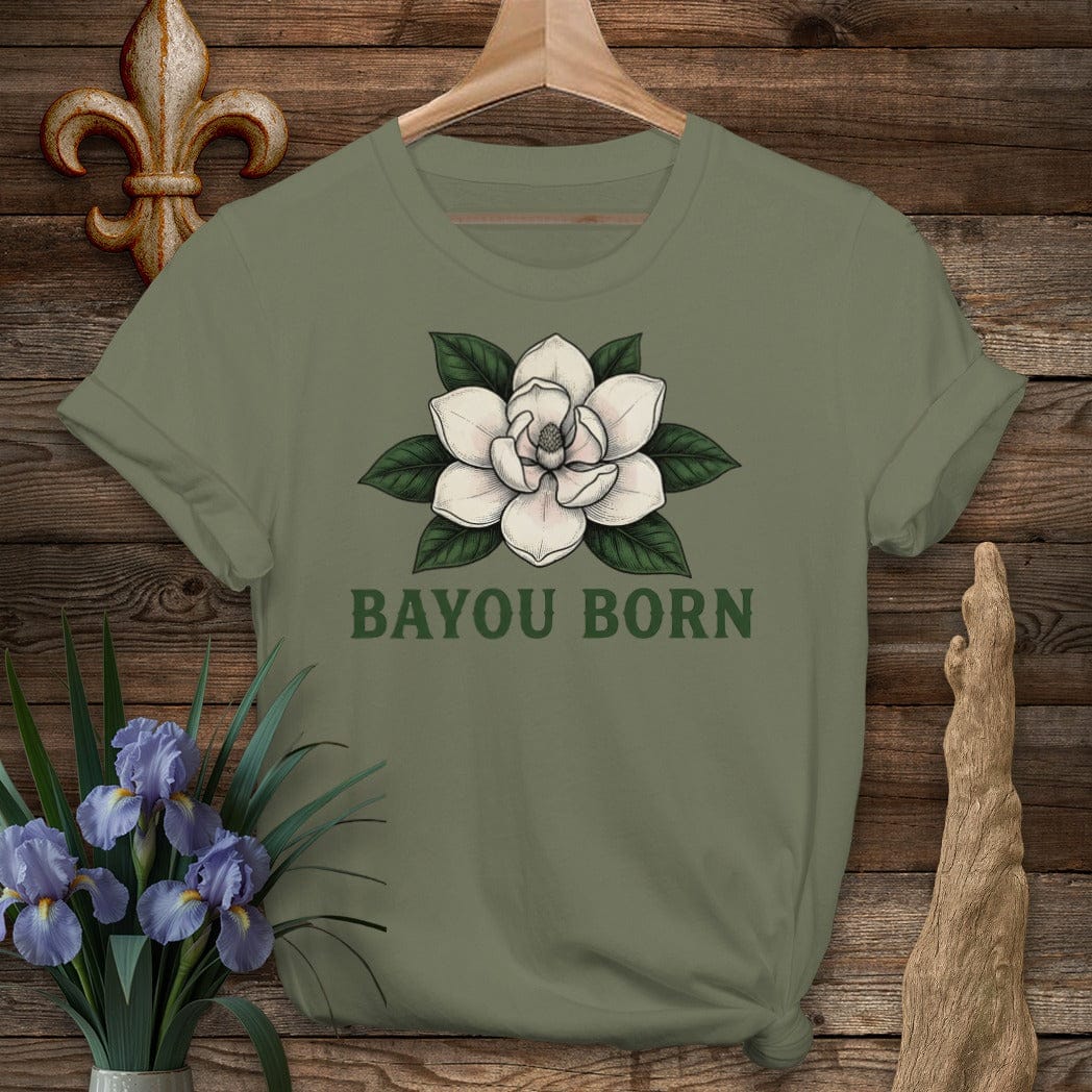 S / Military Green Louisiana Bayou Born T-Shirt by Laissez Faire Wear