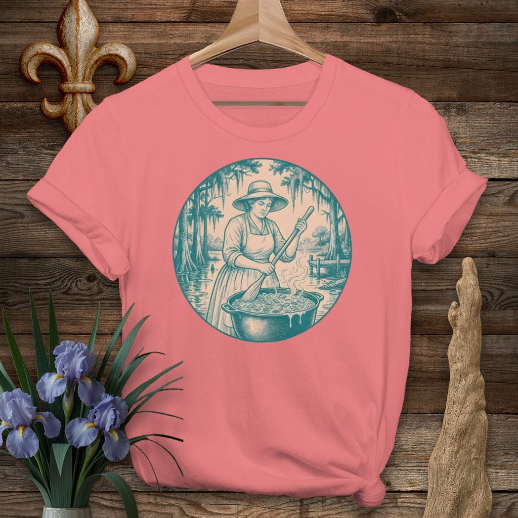 S / Coral Silk Louisiana Bayou Boss Lady T-Shirt by Laissez Faire Wear