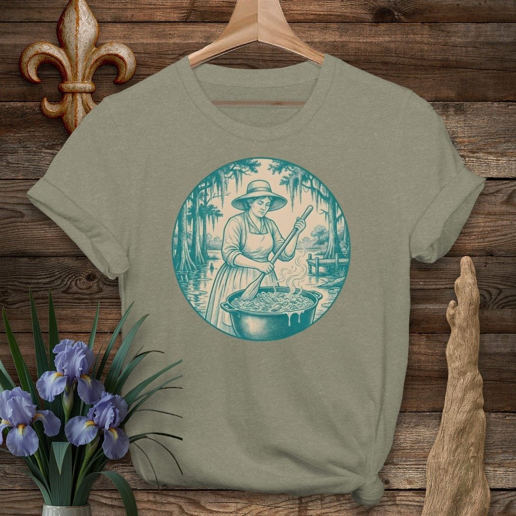 S / Heather Military Green Louisiana Bayou Boss Lady T-Shirt by Laissez Faire Wear