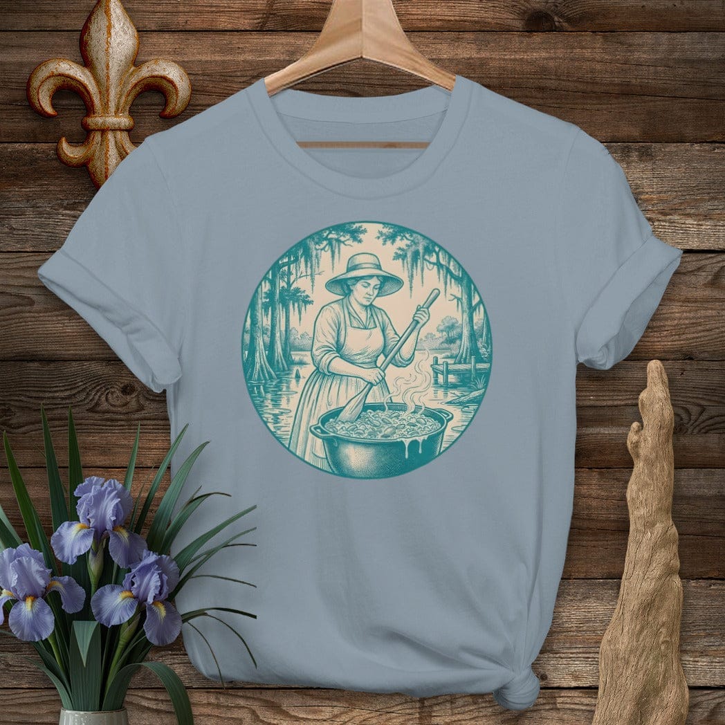 S / Stone Blue Louisiana Bayou Boss Lady T-Shirt by Laissez Faire Wear