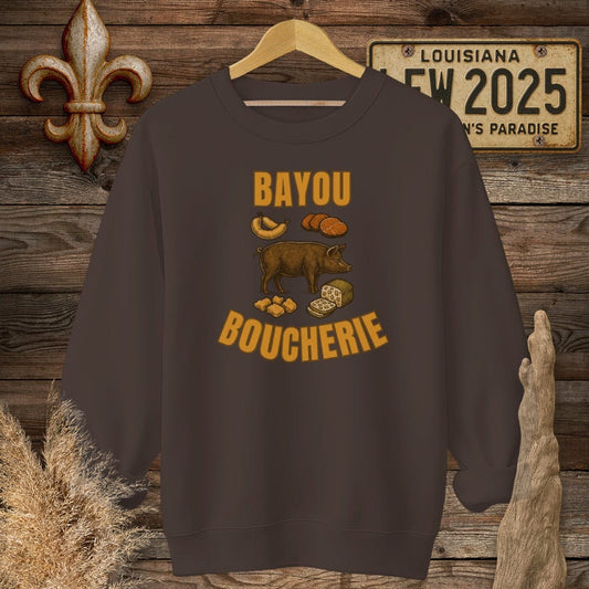 S / Dark Chocolate Louisiana Bayou Boucherie Sweatshirt by Laissez Faire Wear