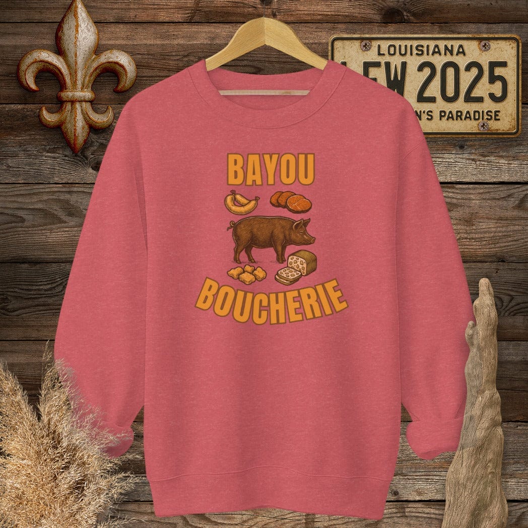 S / Heather Scarlet Red Louisiana Bayou Boucherie Sweatshirt by Laissez Faire Wear