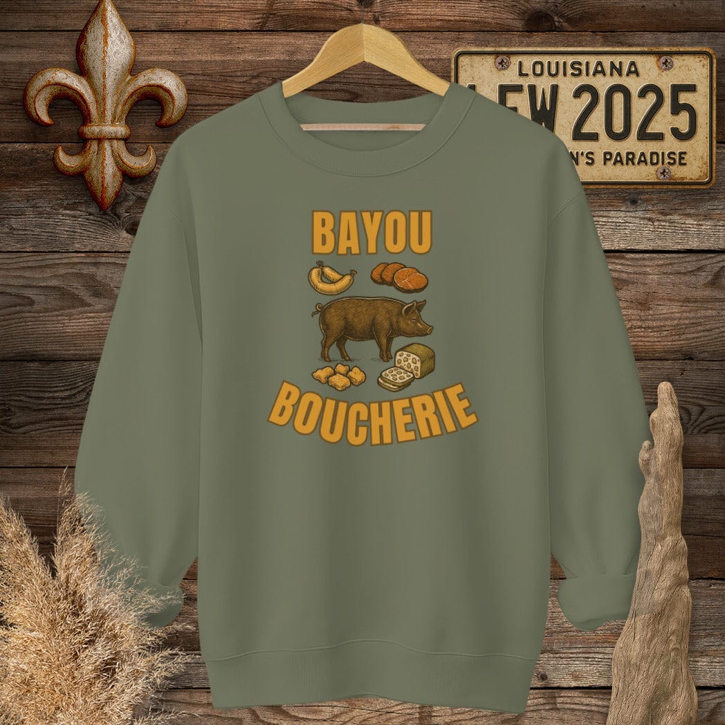 S / Military Green Louisiana Bayou Boucherie Sweatshirt by Laissez Faire Wear