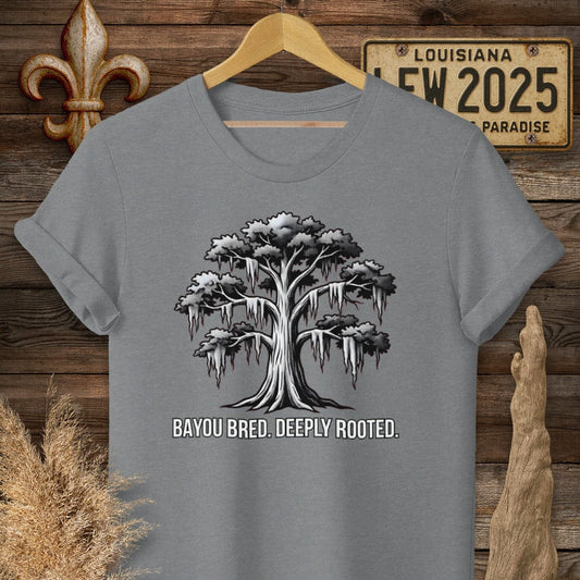 S / Graphite Heather Louisiana Bayou Bred. Deeply Rooted. T-Shirt by Laissez Faire Wear