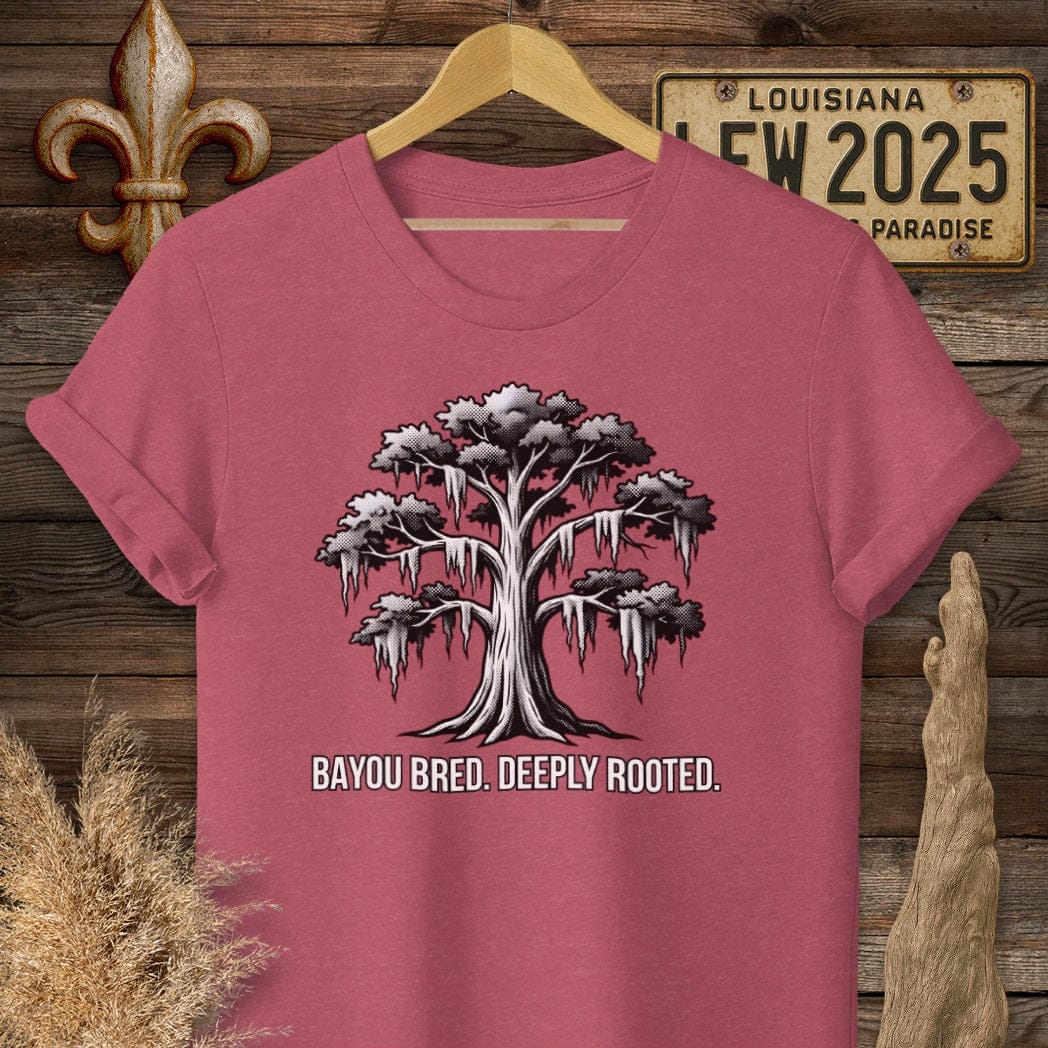 S / Heather Cardinal Louisiana Bayou Bred. Deeply Rooted. T-Shirt by Laissez Faire Wear