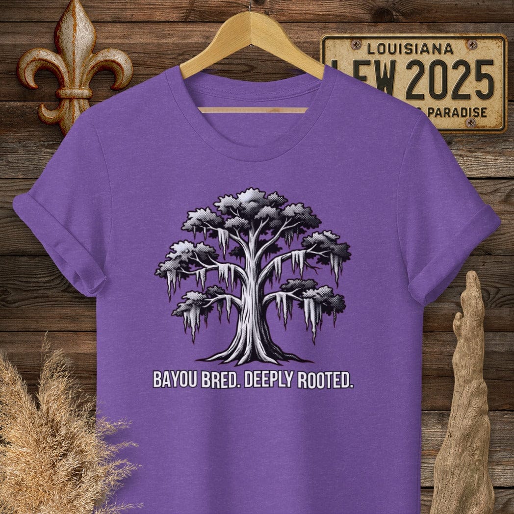 S / Heather Purple Louisiana Bayou Bred. Deeply Rooted. T-Shirt by Laissez Faire Wear