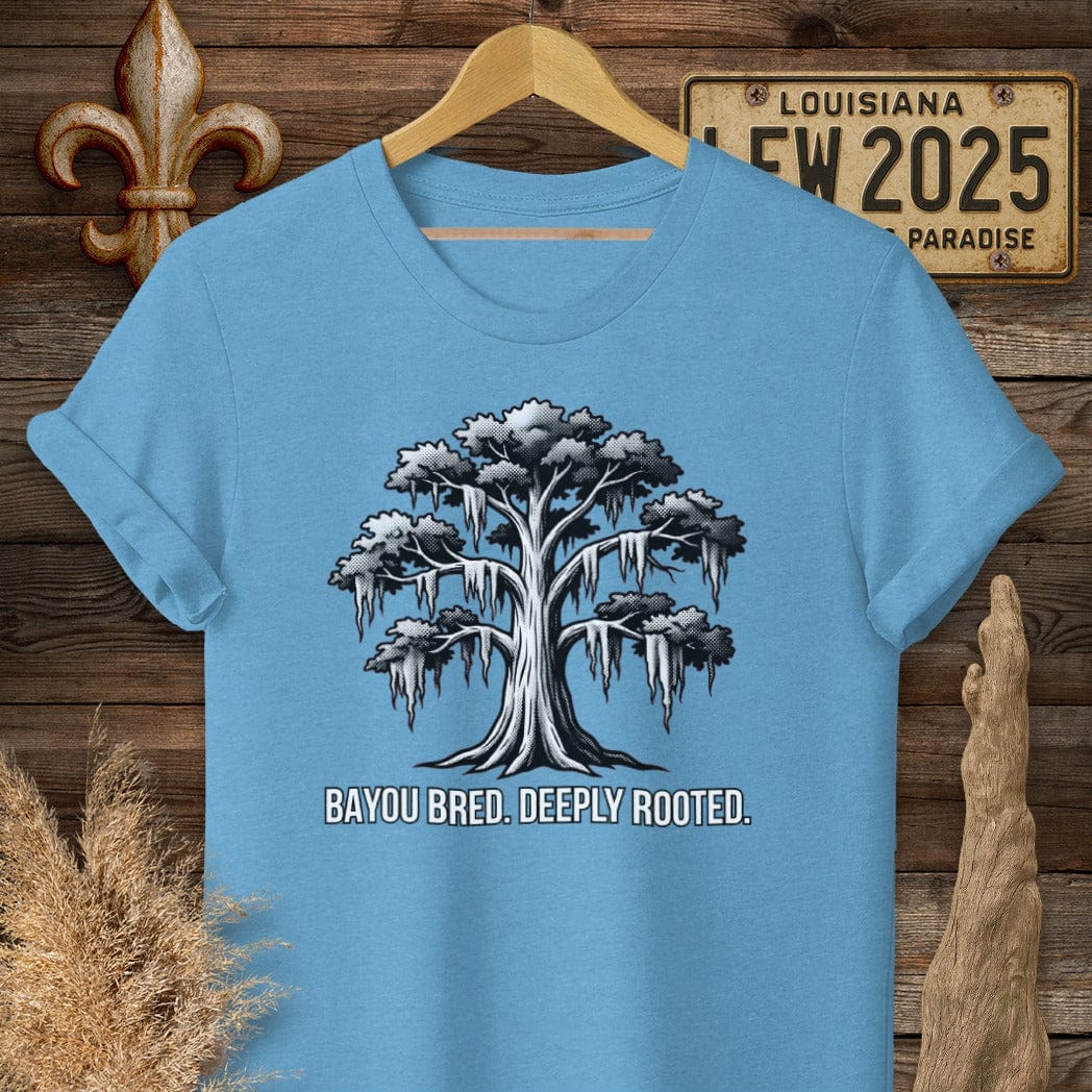 S / Heather Sapphire Louisiana Bayou Bred. Deeply Rooted. T-Shirt by Laissez Faire Wear