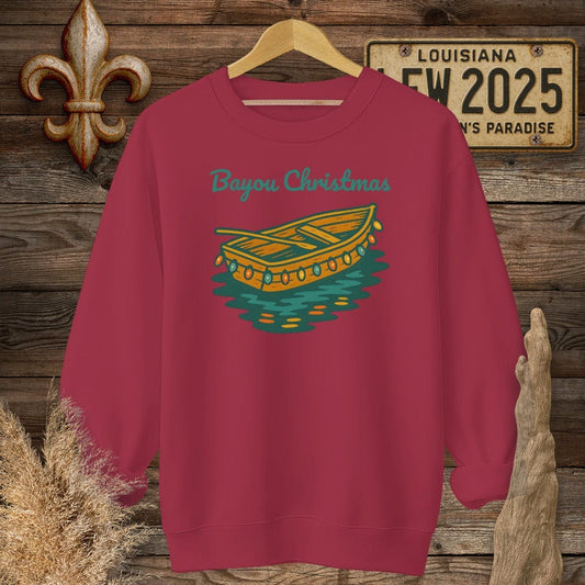 S / Cardinal Red Louisiana Bayou Christmas Holiday Sweatshirt by Laissez Faire Wear