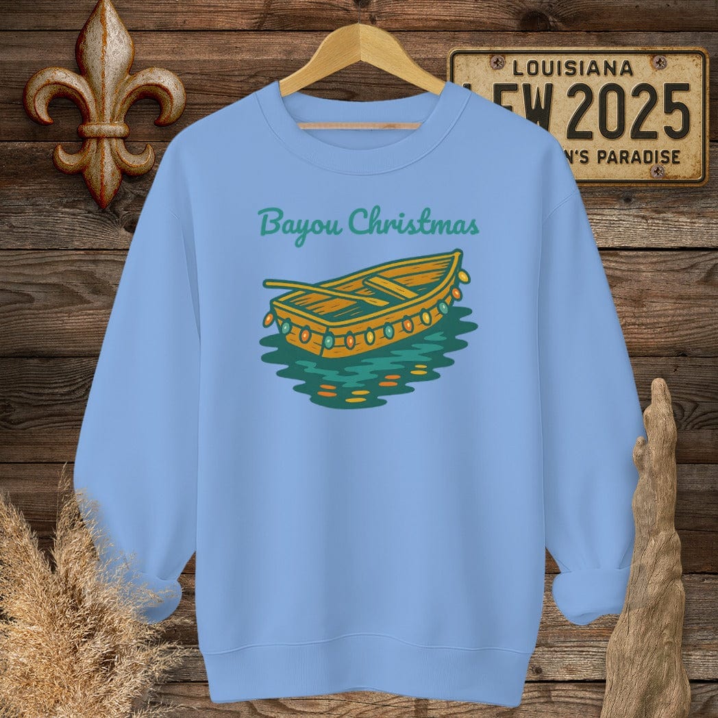 S / Carolina Blue Louisiana Bayou Christmas Holiday Sweatshirt by Laissez Faire Wear
