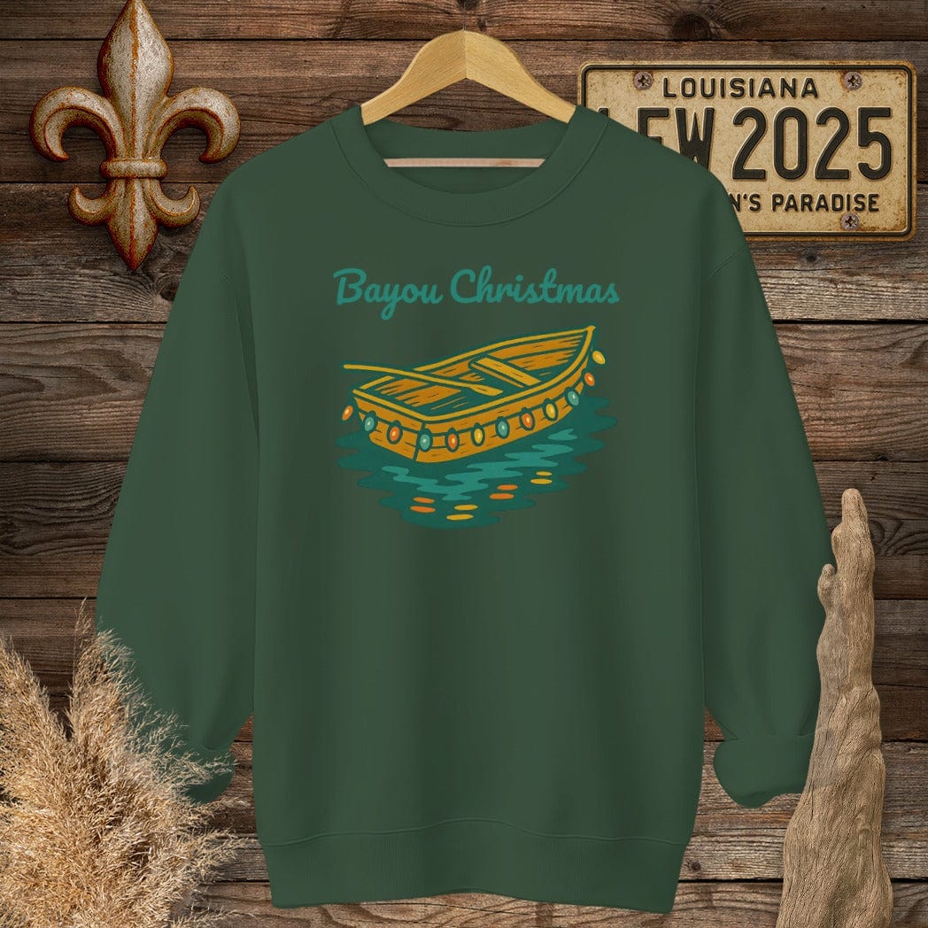 S / Forest Green Louisiana Bayou Christmas Holiday Sweatshirt by Laissez Faire Wear