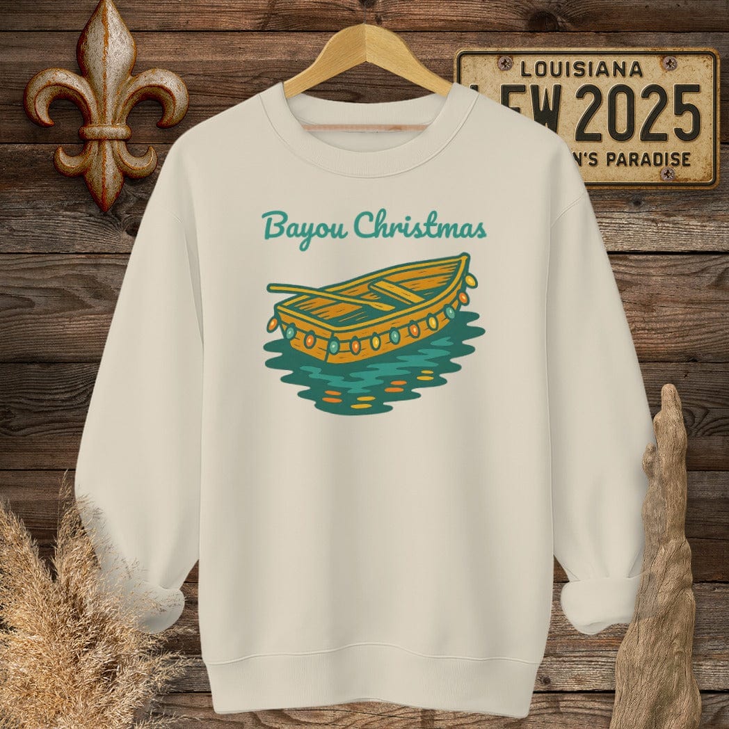 S / Sand Louisiana Bayou Christmas Holiday Sweatshirt by Laissez Faire Wear