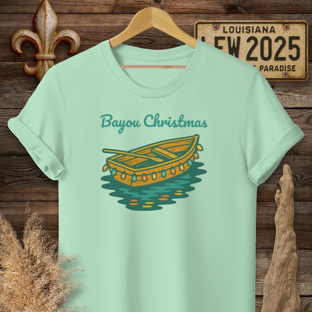 S / Mint Green Louisiana Bayou Christmas Holiday T-Shirt by Laissez Faire Wear