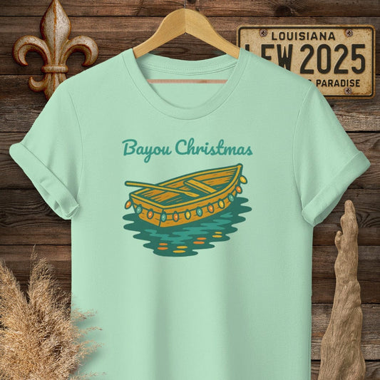 S / Mint Green Louisiana Bayou Christmas Holiday T-Shirt by Laissez Faire Wear