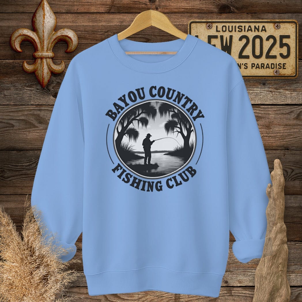 S / Carolina Blue Louisiana Bayou Country Fishing Club Logo Sweatshirt by Laissez Faire Wear